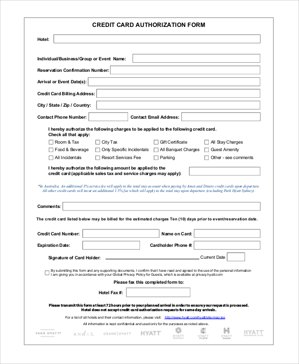 Free 8 Sample Credit Card Authorization Forms In Ms Word Pdf 6915