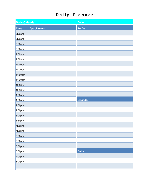 printable blank daily calendar