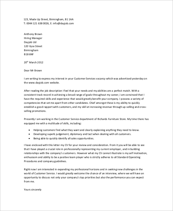 FREE 7+ Sample Job Cover Letter Templates in MS Word PDF