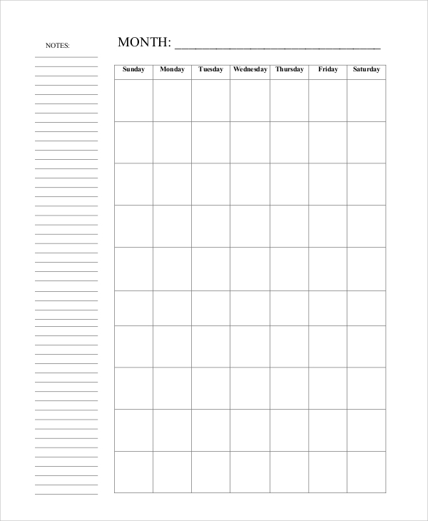 printable blank calendar sample