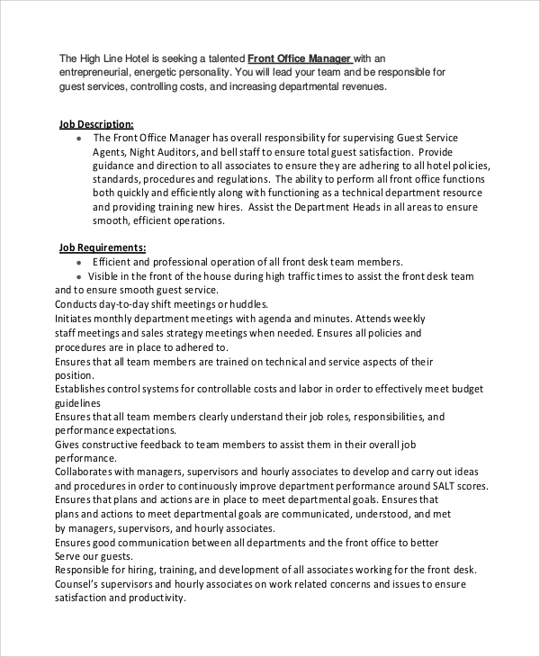 Free 9 Sample Office Manager Job Description Templates In Pdf