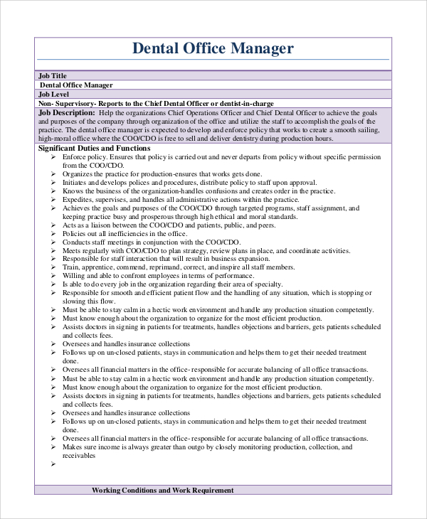 FREE 9+ Sample Office Manager Job Description Templates in PDF MS Word