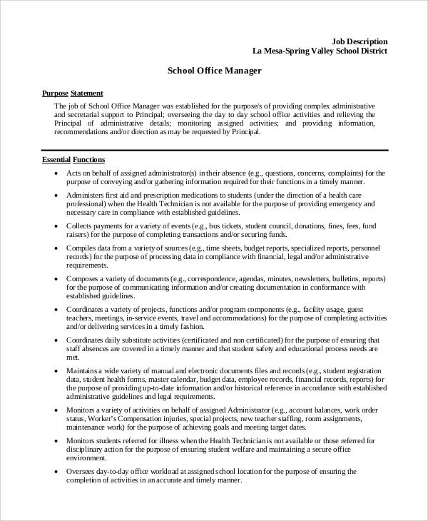 FREE 9+ Sample Office Manager Job Description Templates in PDF MS Word