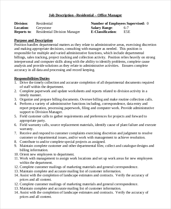 FREE 9+ Sample Office Manager Job Description Templates in PDF MS Word