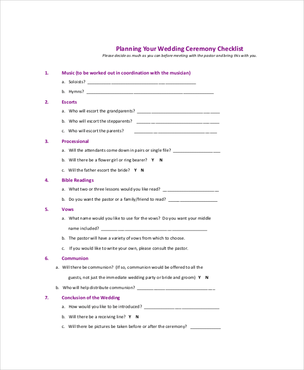 wedding ceremony checklist planner