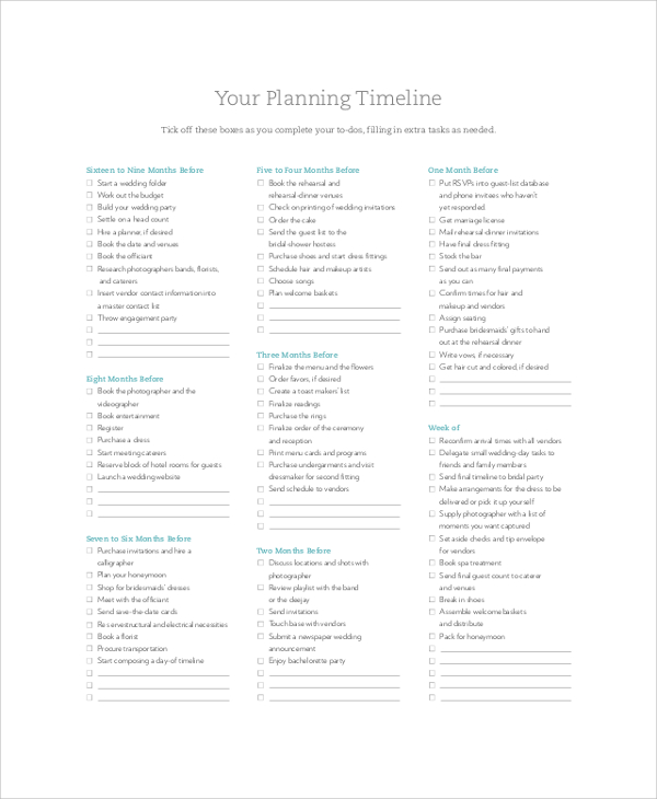 wedding planner timeline checklist