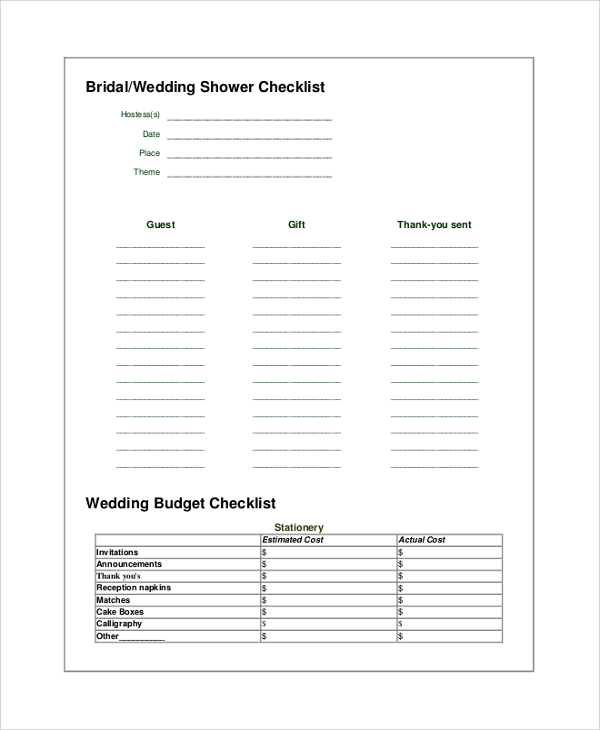 wedding shower planner checklist