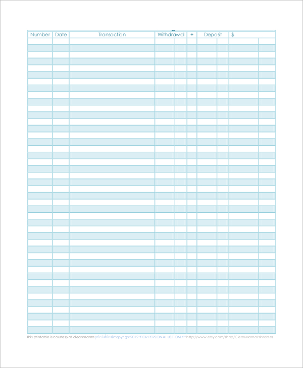 checkbook register for 3 page printable free