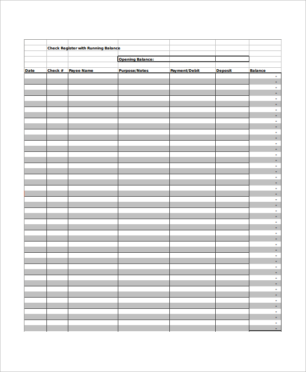 Free 8 Sample Check Register Templates In Ms Word Excel Pdf