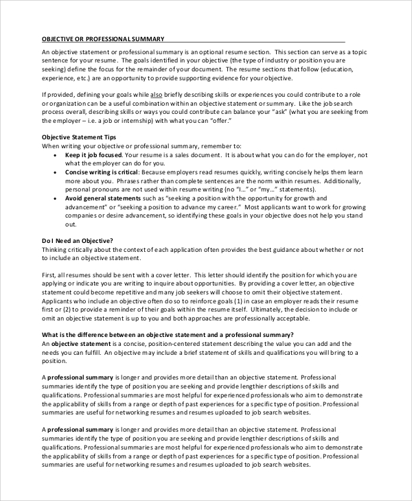 resume objective for management