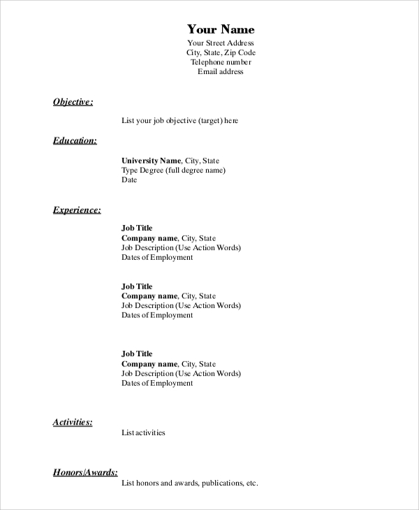 sample resume format for experienced