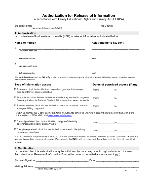 authorization for release of information form