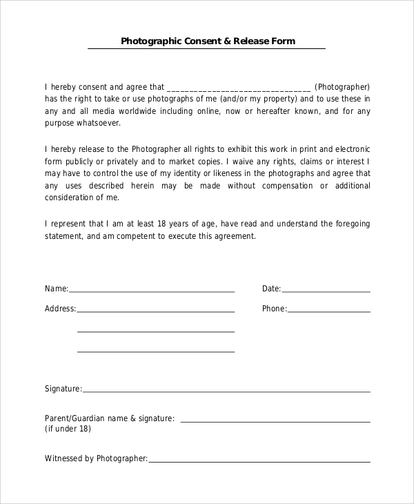 photographic consent release form