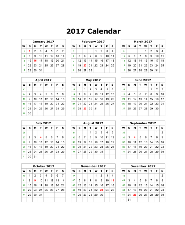 printable 2017 year calendar