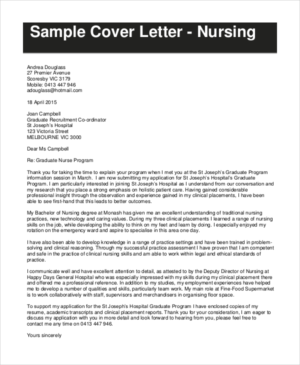 sample cover letter for nursing resume