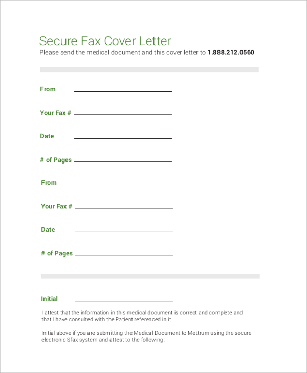 secure fax cover letter