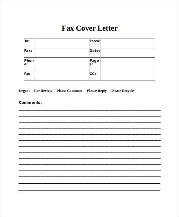 fax cover letter template for word