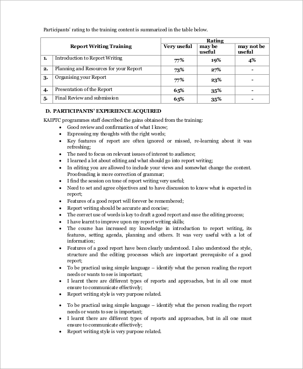 post training evaluation report