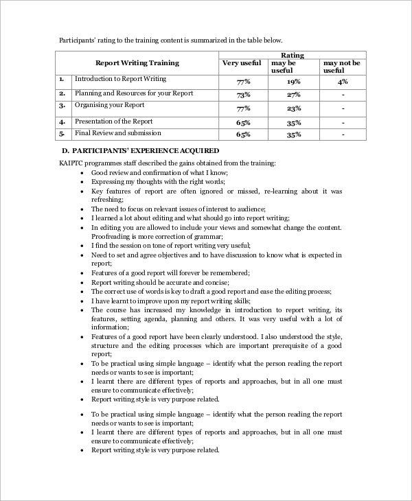 After Training Report Template