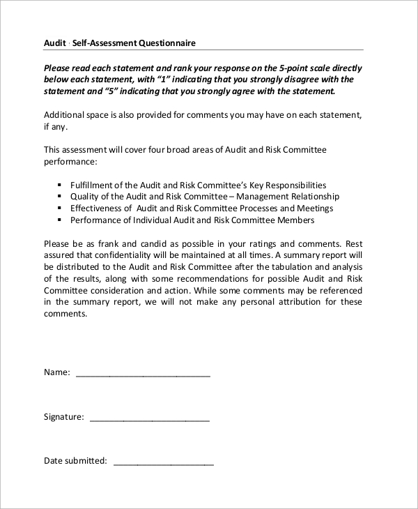 audit committee self assessment questionnaire