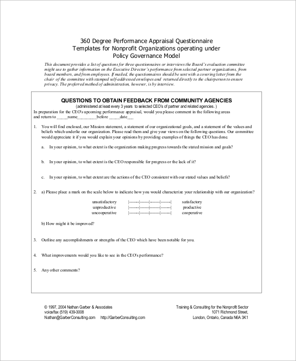 performance appraisal questionnaire