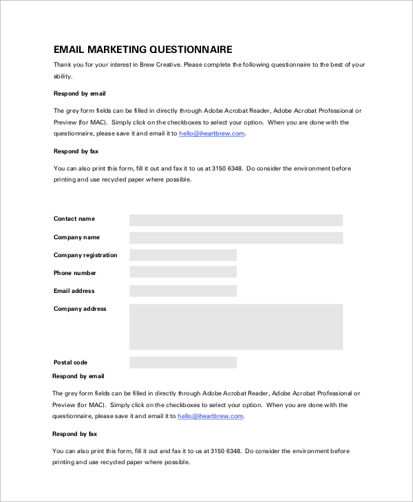 email marketing questionnaire