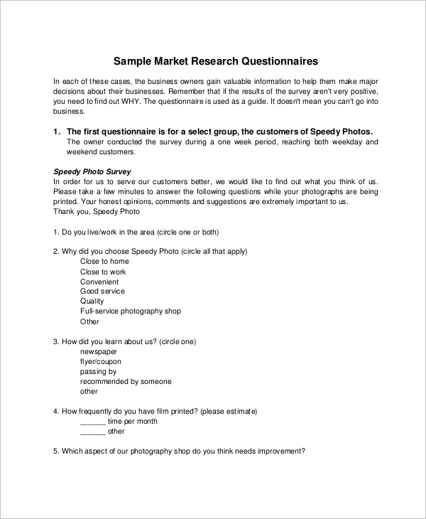 market research questionnaire