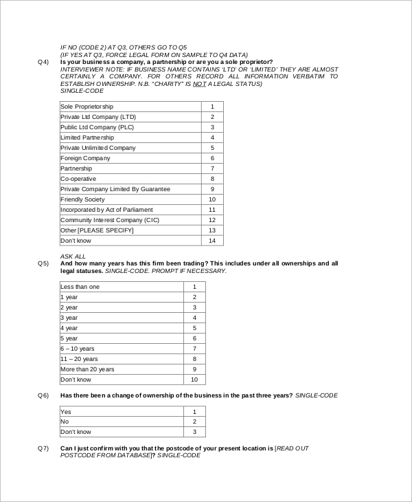 FREE 71 Questionnaire Samples In PDF MS Word Pages