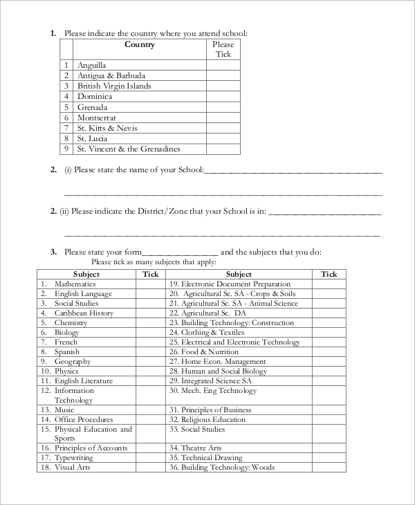 student education questionnaire