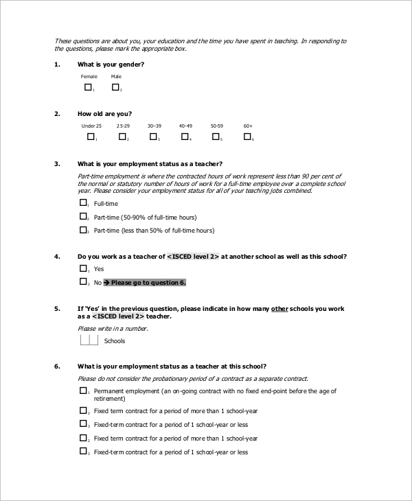 teacher education questionnaire