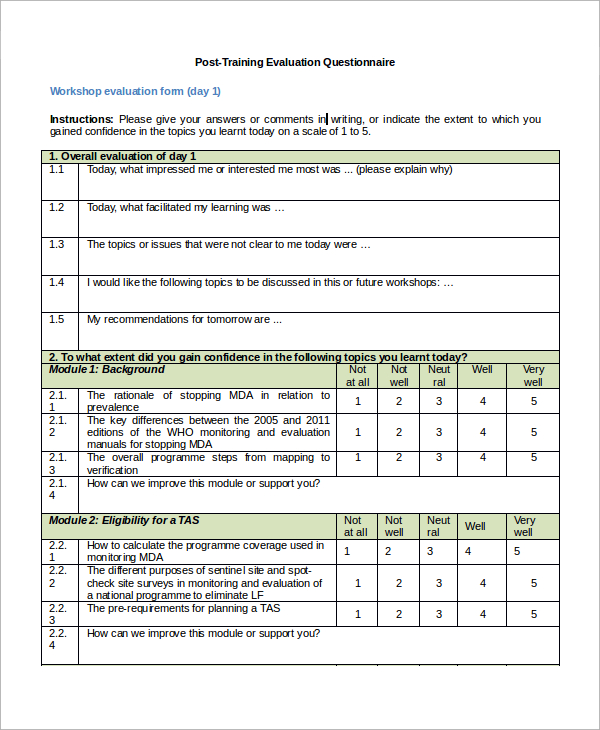 Post Training Survey Template