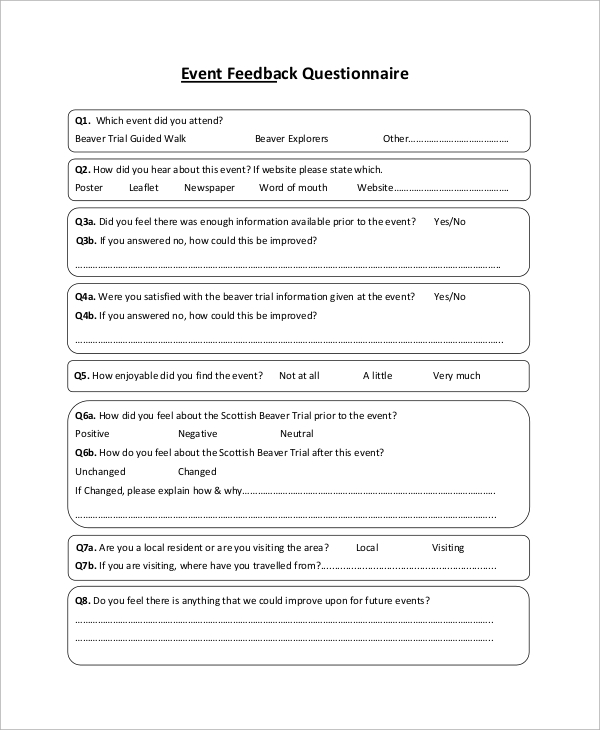 event feedback questionnaire
