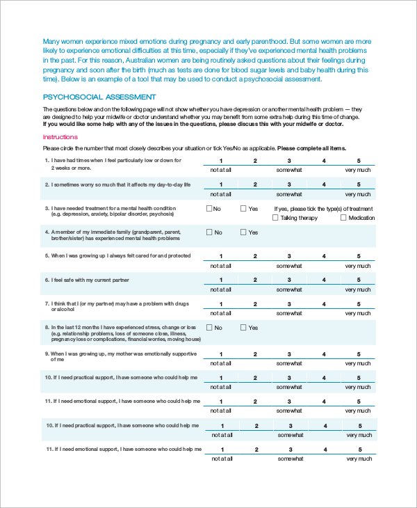 Printable Health Questionnaire