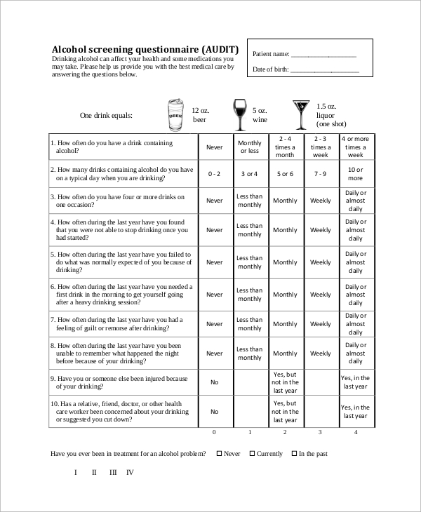 alcohol screening questionnaire