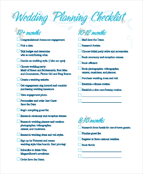 FREE 10 Sample Wedding  Checklists  in PDF 