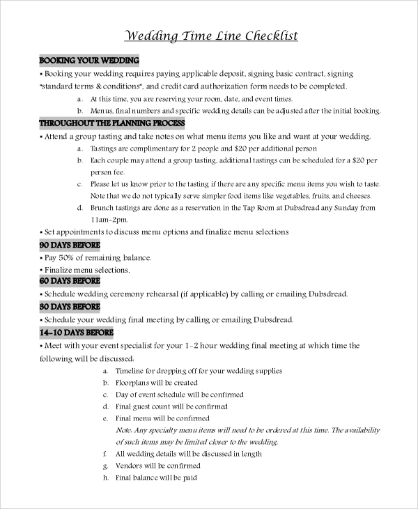 wedding timeline checklist pdf