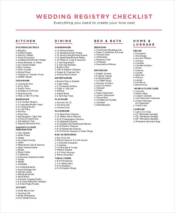 wedding registry checklist pdf