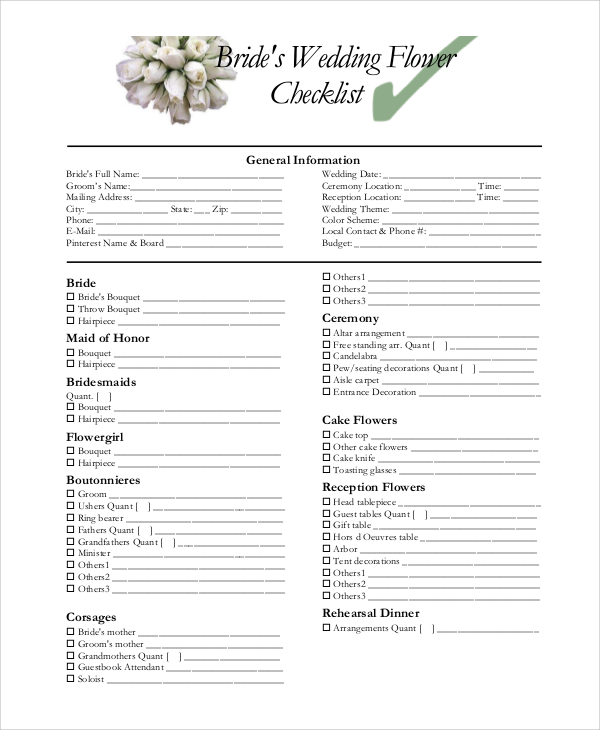 wedding flower checklist pdf