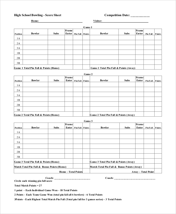 FREE 8 Sample Bowling Score Sheet Templates In PDF MS Word