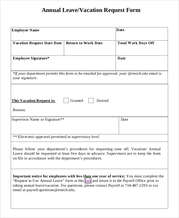 annual leave vacation request form