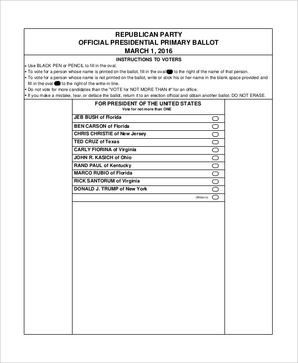 official ballot paper