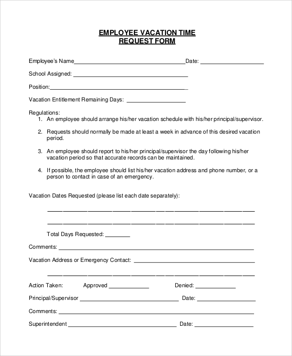 FREE 8 Sample Vacation Request Forms In PDF MS Word