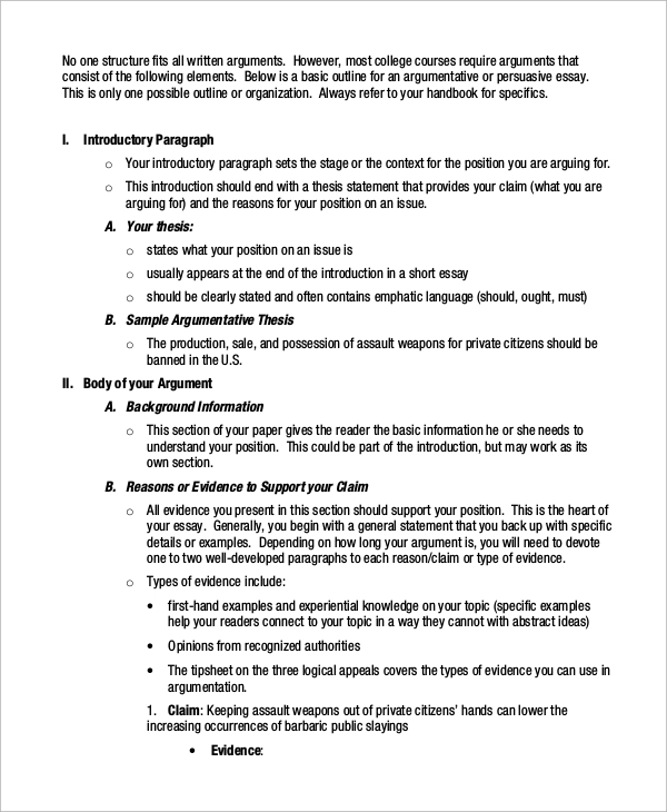 argument outline paper