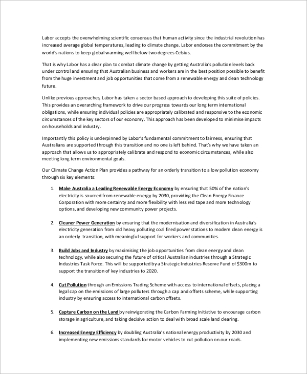 climate change plan policy paper