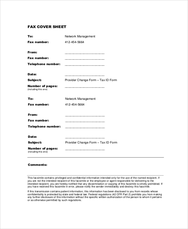blank fax cover sheet example