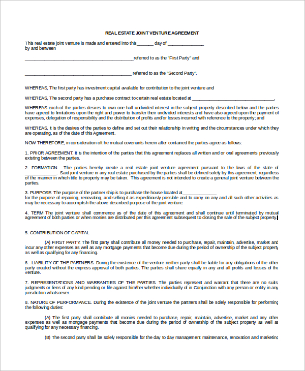 FREE 9  Sample Joint Venture Agreement Templates in PDF MS Word