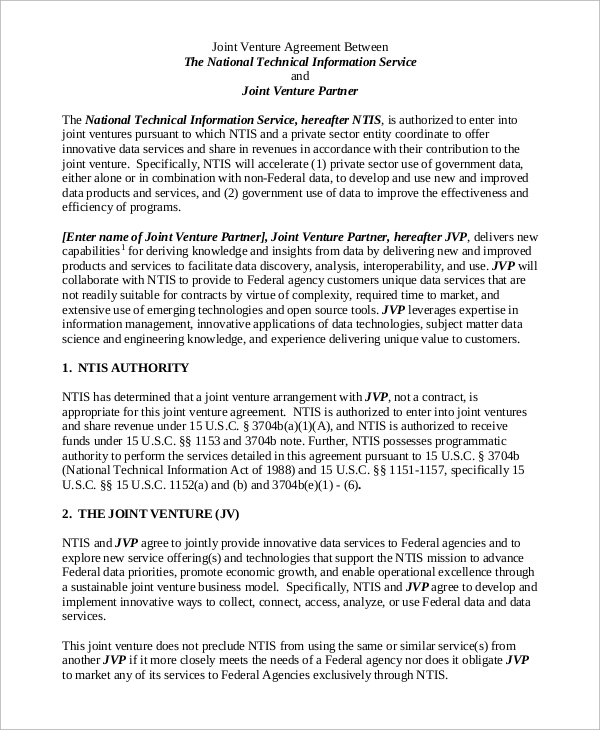 FREE 9 Sample Joint Venture Agreement Templates In PDF MS Word 