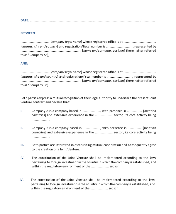 Sample Joint Venture Agreement Construction Project Classles Democracy