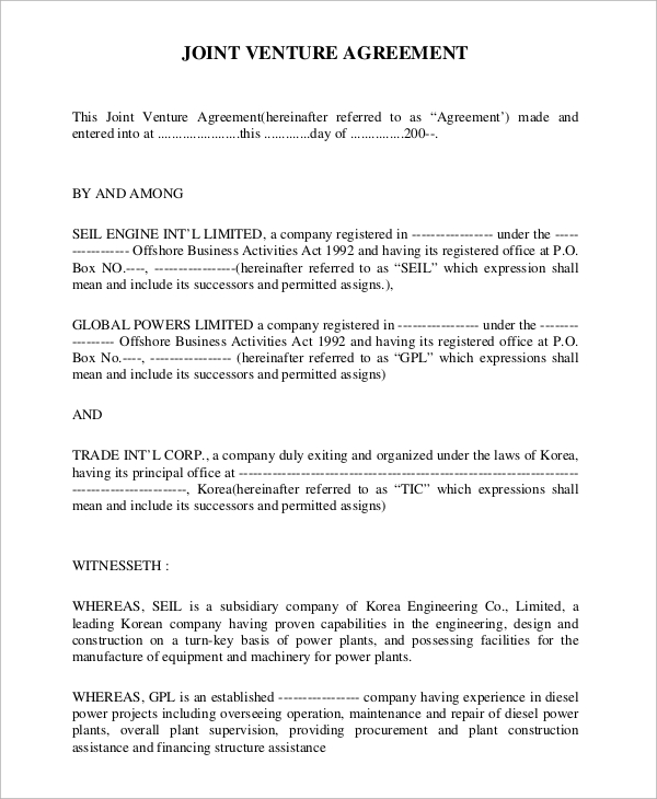 FREE 9+ Sample Joint Venture Agreement Templates in PDF MS Word