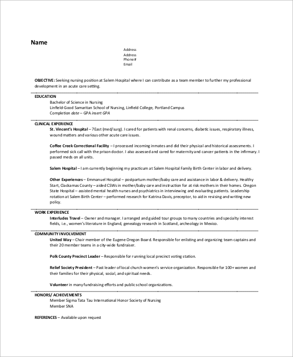 volunteer nurse resume